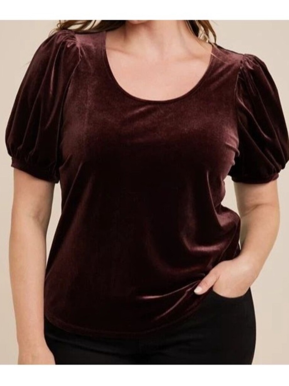 Maurices Women's Burgundy Brown Velvet Puff Sleeve Top NWT - Size 1X Holiday